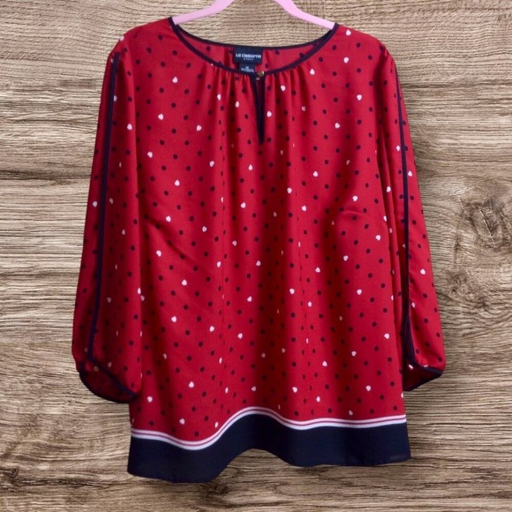 Liz Claiborne red hearts blouse 2X 3/4 sleeve